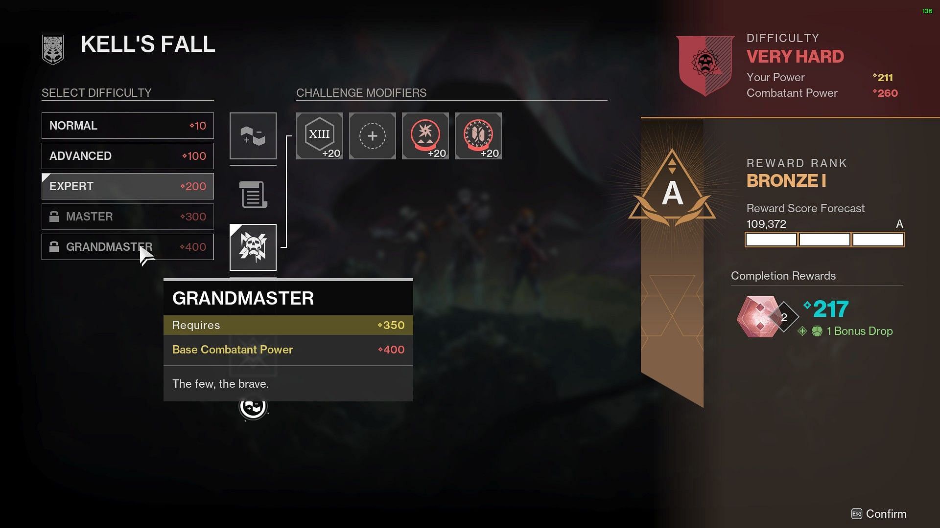 Grandmaster difficulty in the Ops playlist of Destiny 2 (Image via Bungie)